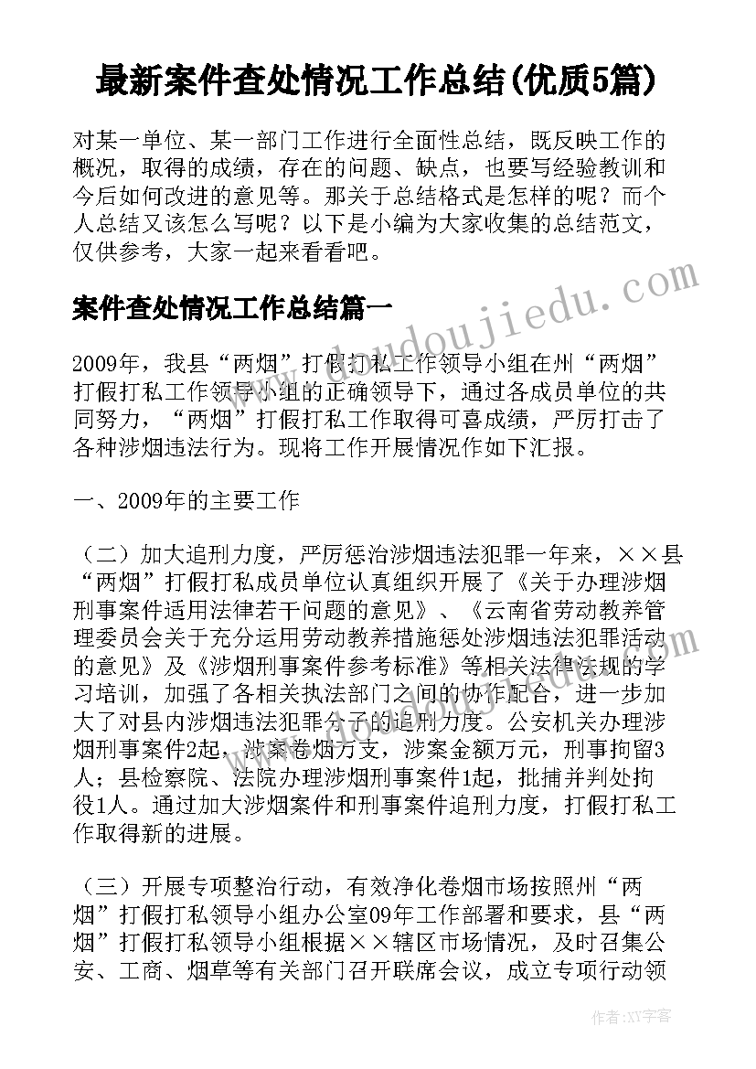 最新案件查处情况工作总结(优质5篇)