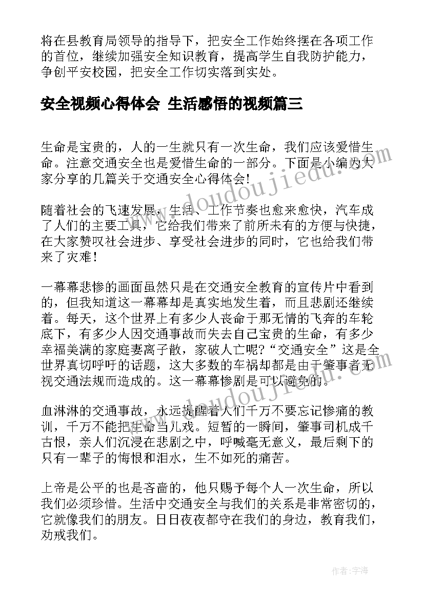 最新安全视频心得体会 生活感悟的视频(优秀7篇)