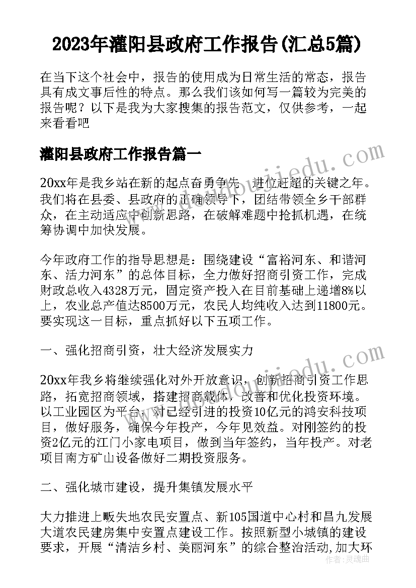 2023年灌阳县政府工作报告(汇总5篇)