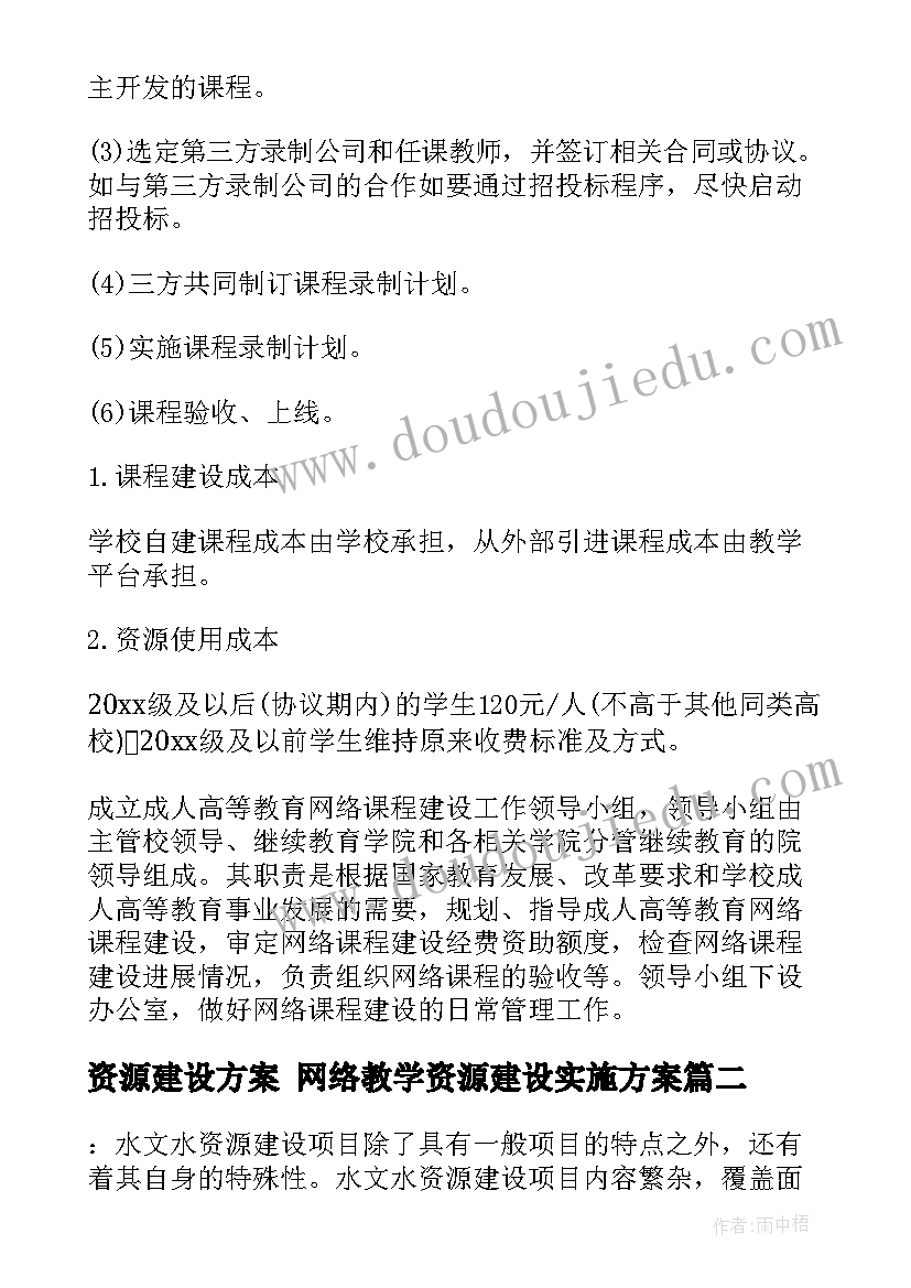 2023年资源建设方案 网络教学资源建设实施方案(优质6篇)