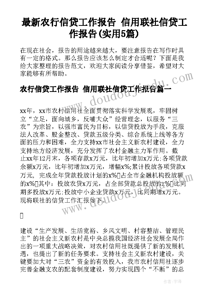 最新农行信贷工作报告 信用联社信贷工作报告(实用5篇)