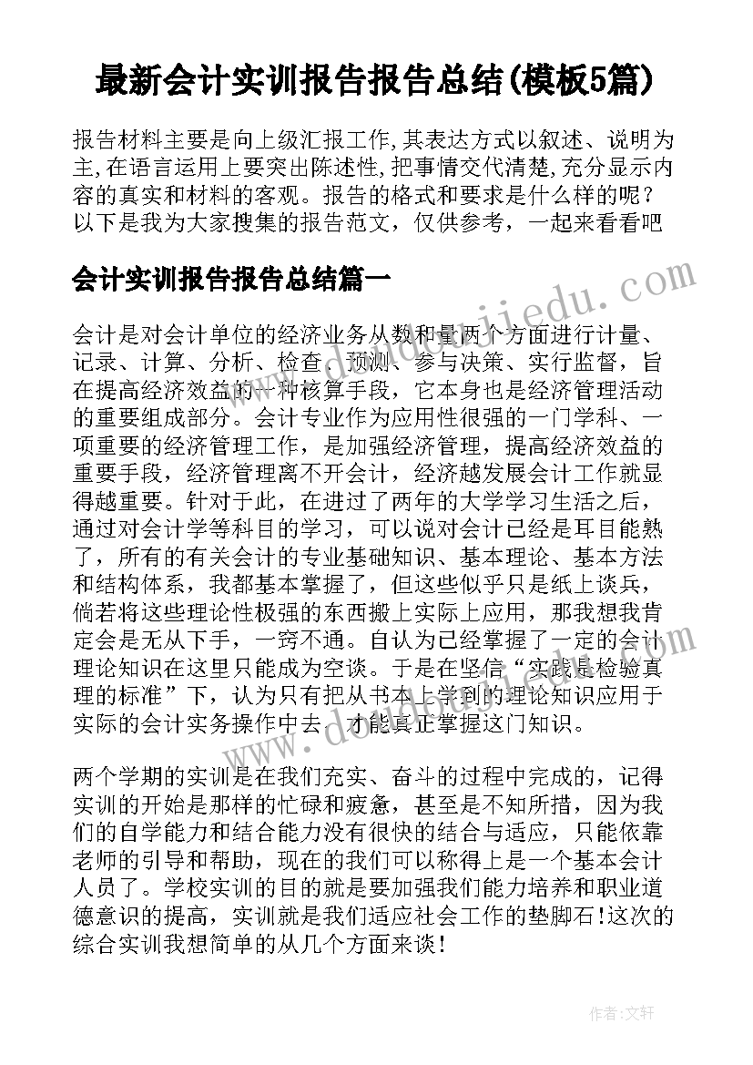 最新会计实训报告报告总结(模板5篇)