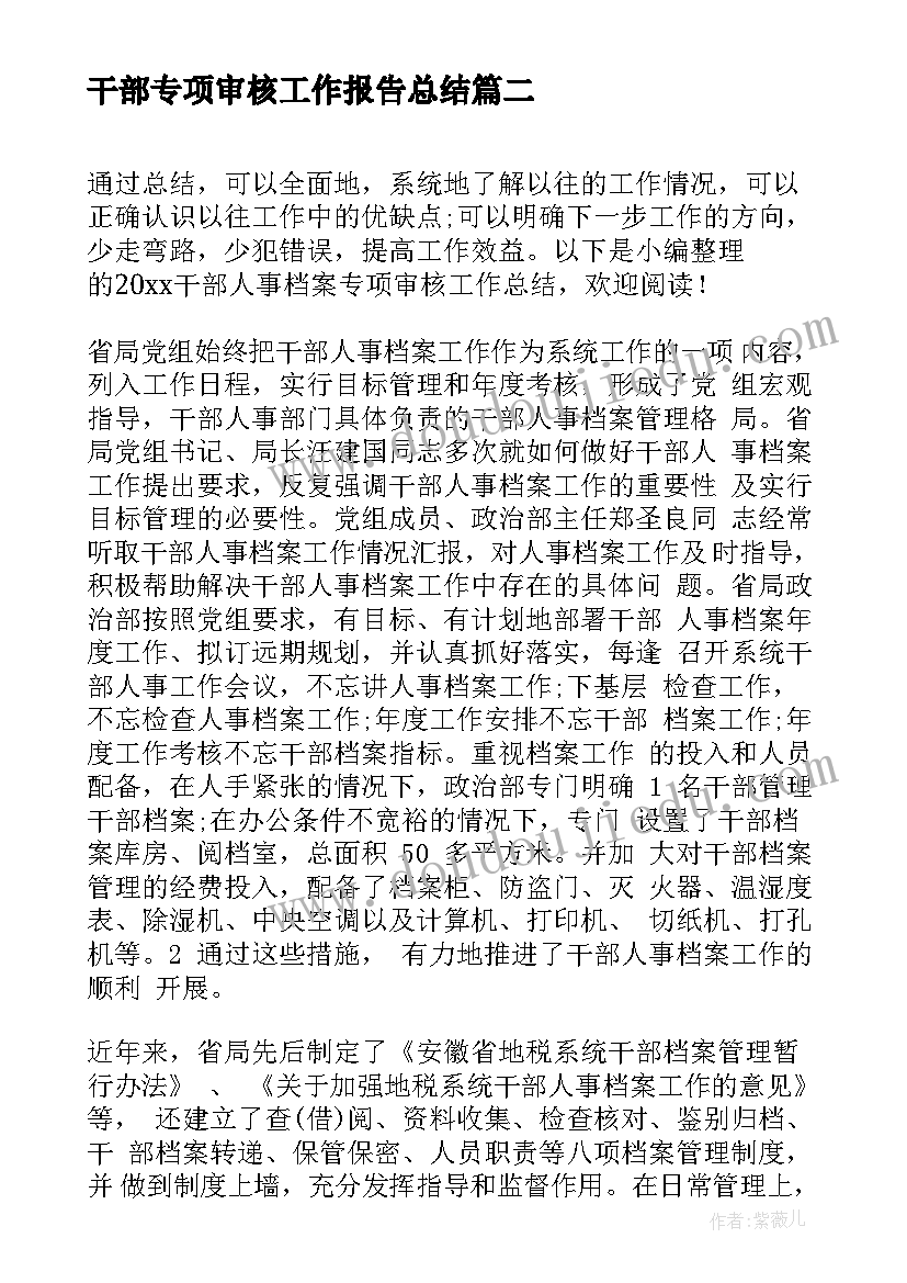 2023年干部专项审核工作报告总结 干部人事档案专项审核(优质6篇)