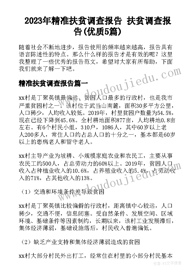 2023年精准扶贫调查报告 扶贫调查报告(优质5篇)