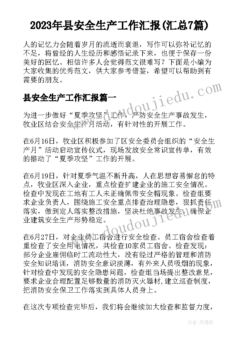 2023年县安全生产工作汇报(汇总7篇)