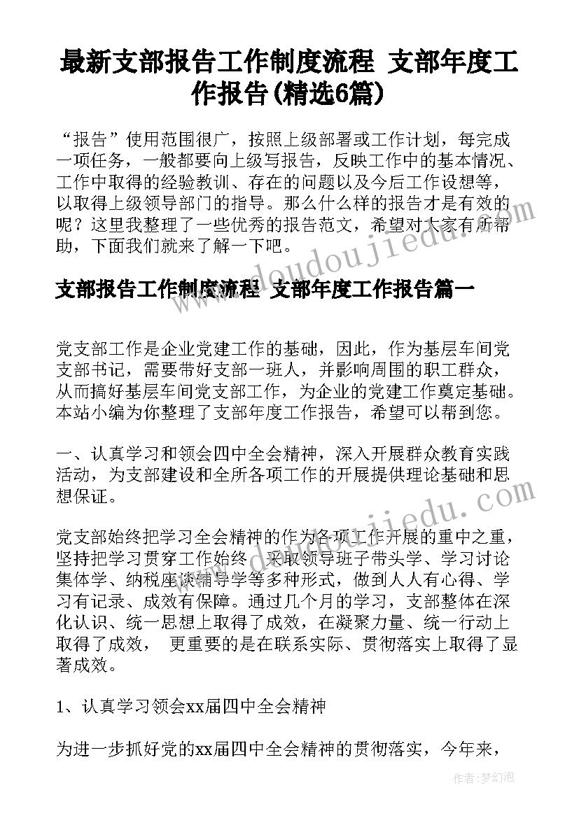 最新支部报告工作制度流程 支部年度工作报告(精选6篇)