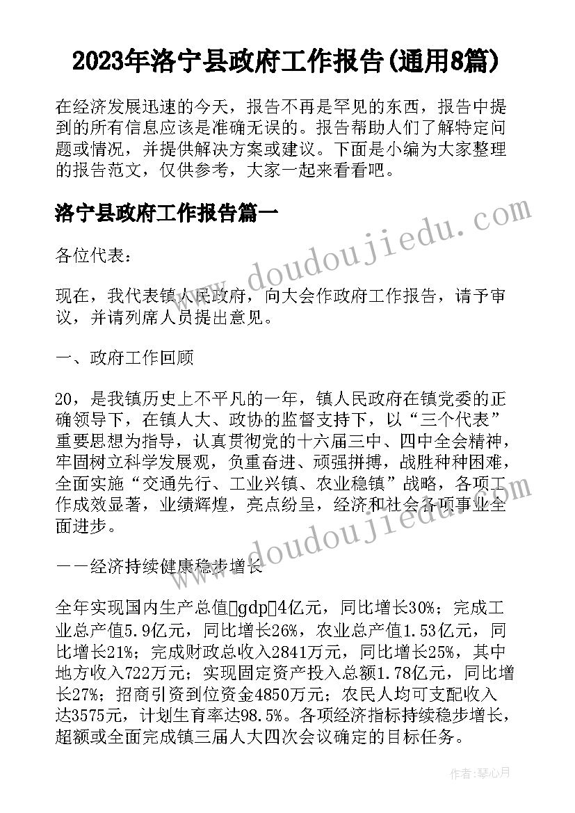 2023年洛宁县政府工作报告(通用8篇)