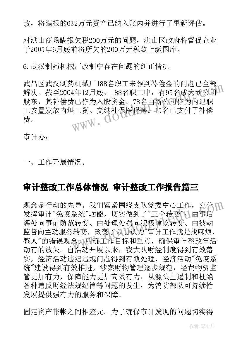 2023年审计整改工作总体情况 审计整改工作报告(实用5篇)