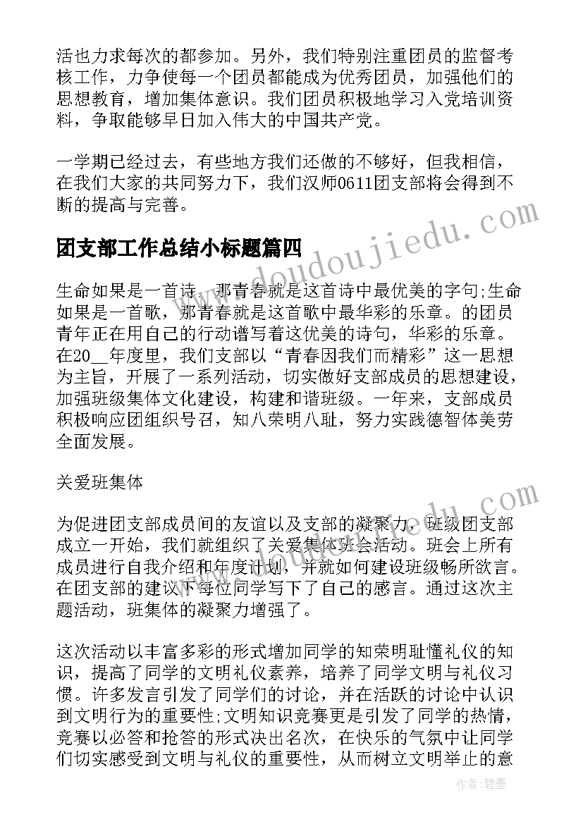 2023年团支部工作总结小标题(大全6篇)