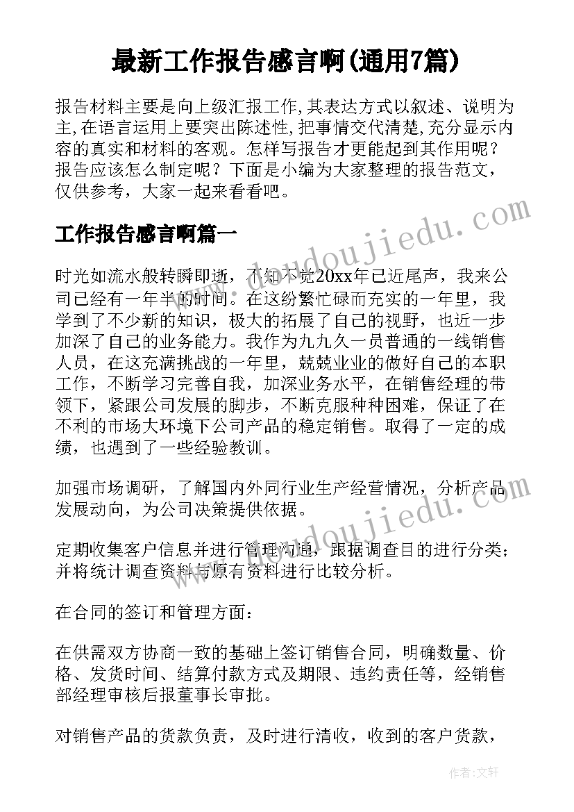 最新工作报告感言啊(通用7篇)