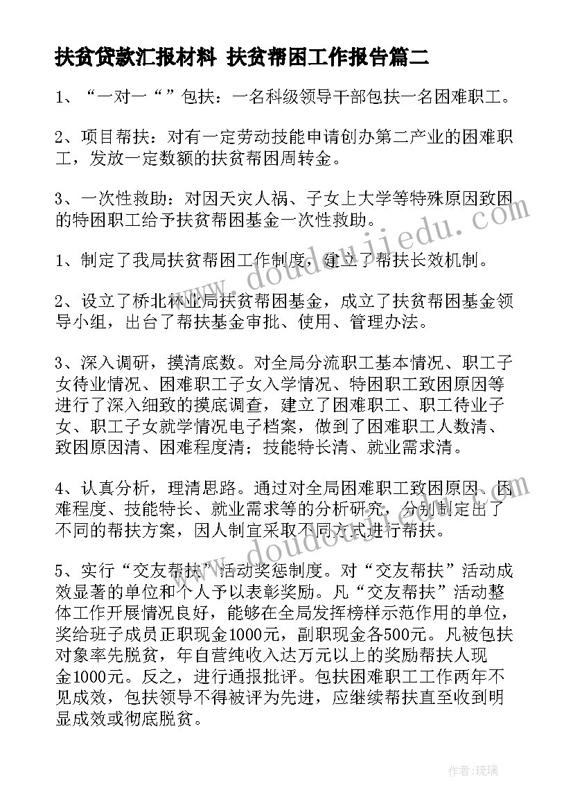 扶贫贷款汇报材料 扶贫帮困工作报告(精选5篇)