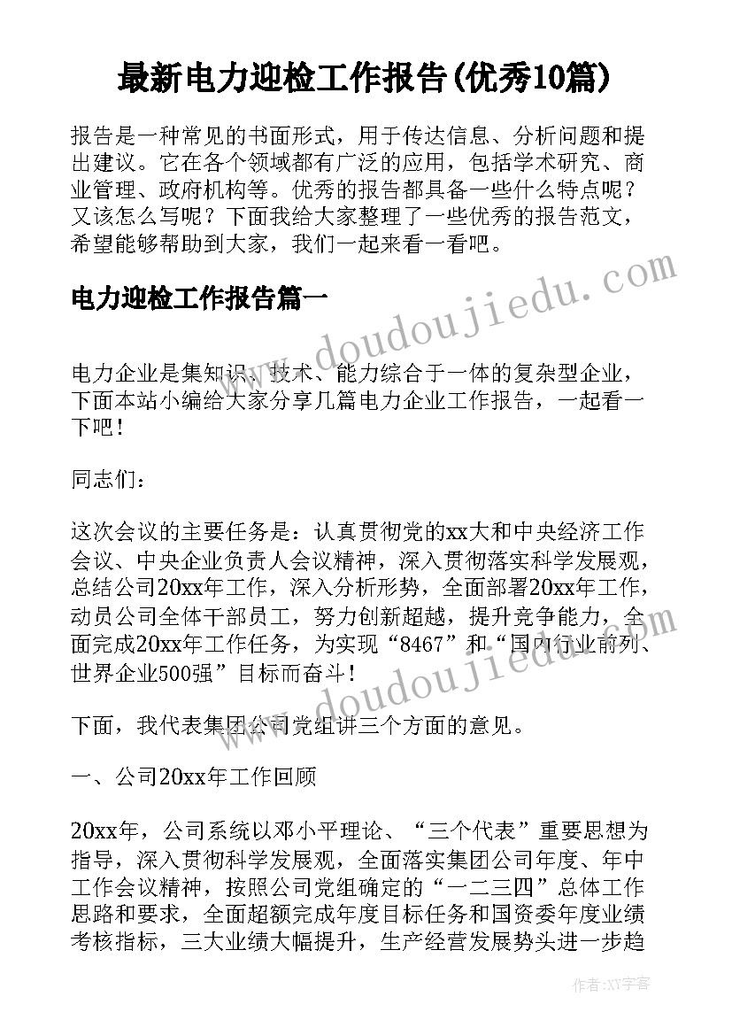 最新电力迎检工作报告(优秀10篇)