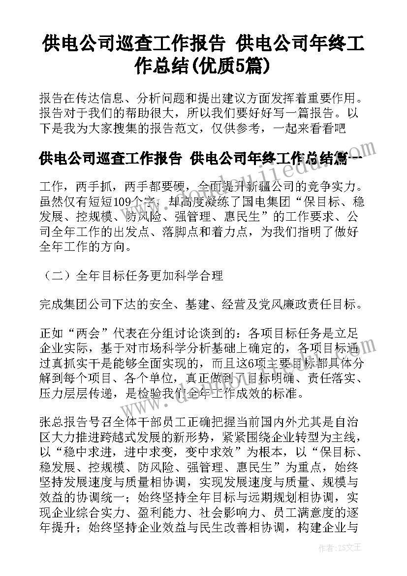 供电公司巡查工作报告 供电公司年终工作总结(优质5篇)