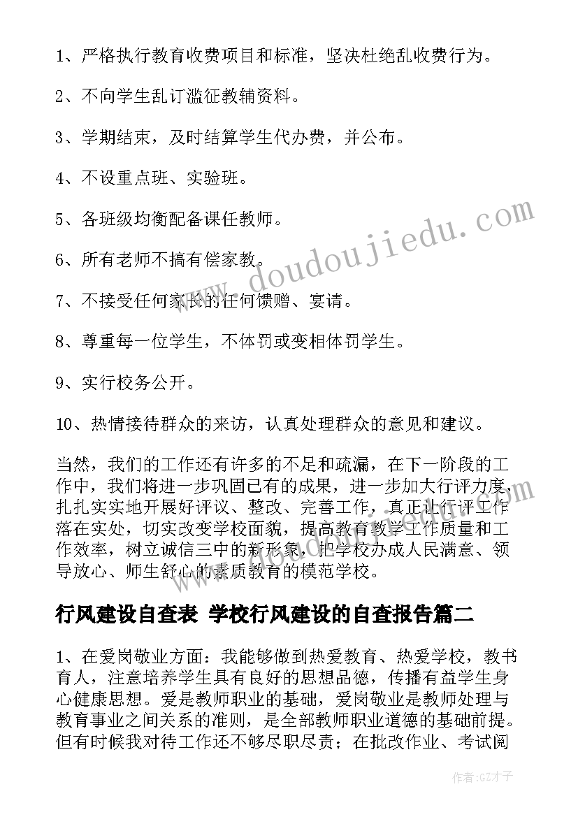 2023年行风建设自查表 学校行风建设的自查报告(大全10篇)