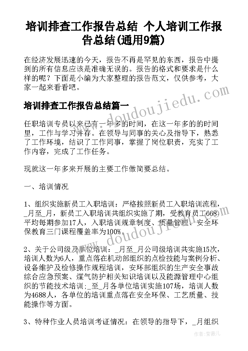 培训排查工作报告总结 个人培训工作报告总结(通用9篇)