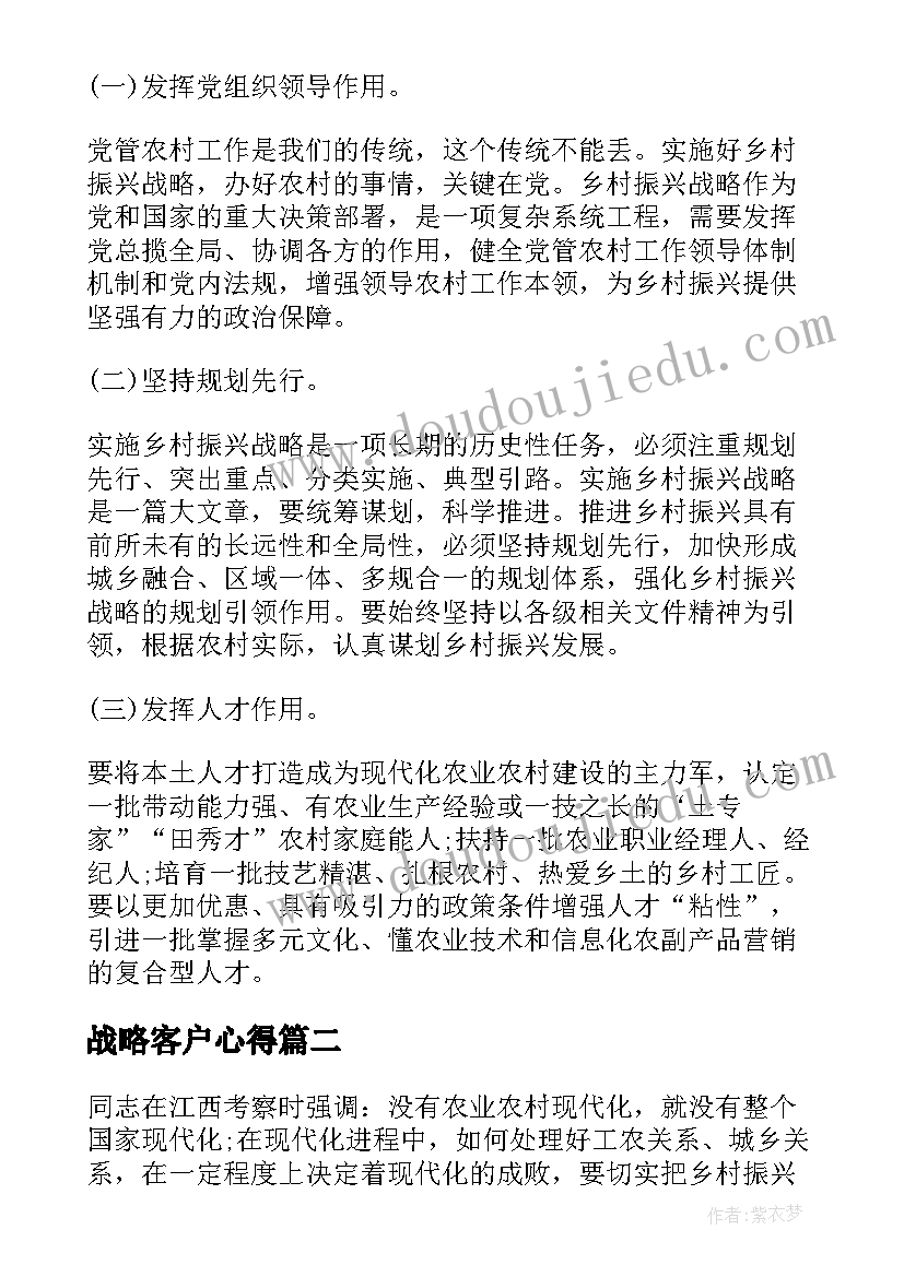 战略客户心得 学习乡村振兴战略心得体会(实用7篇)