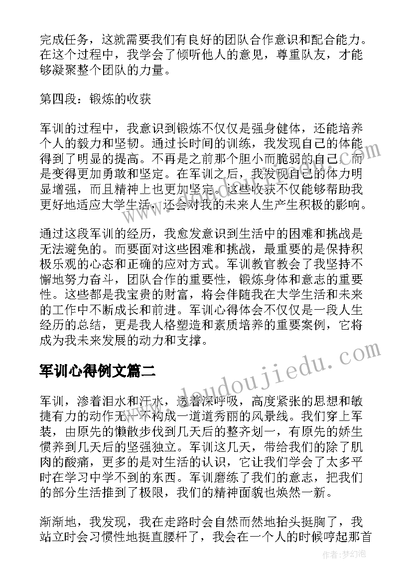 2023年军训心得例文 军训心得体会例文(优秀7篇)