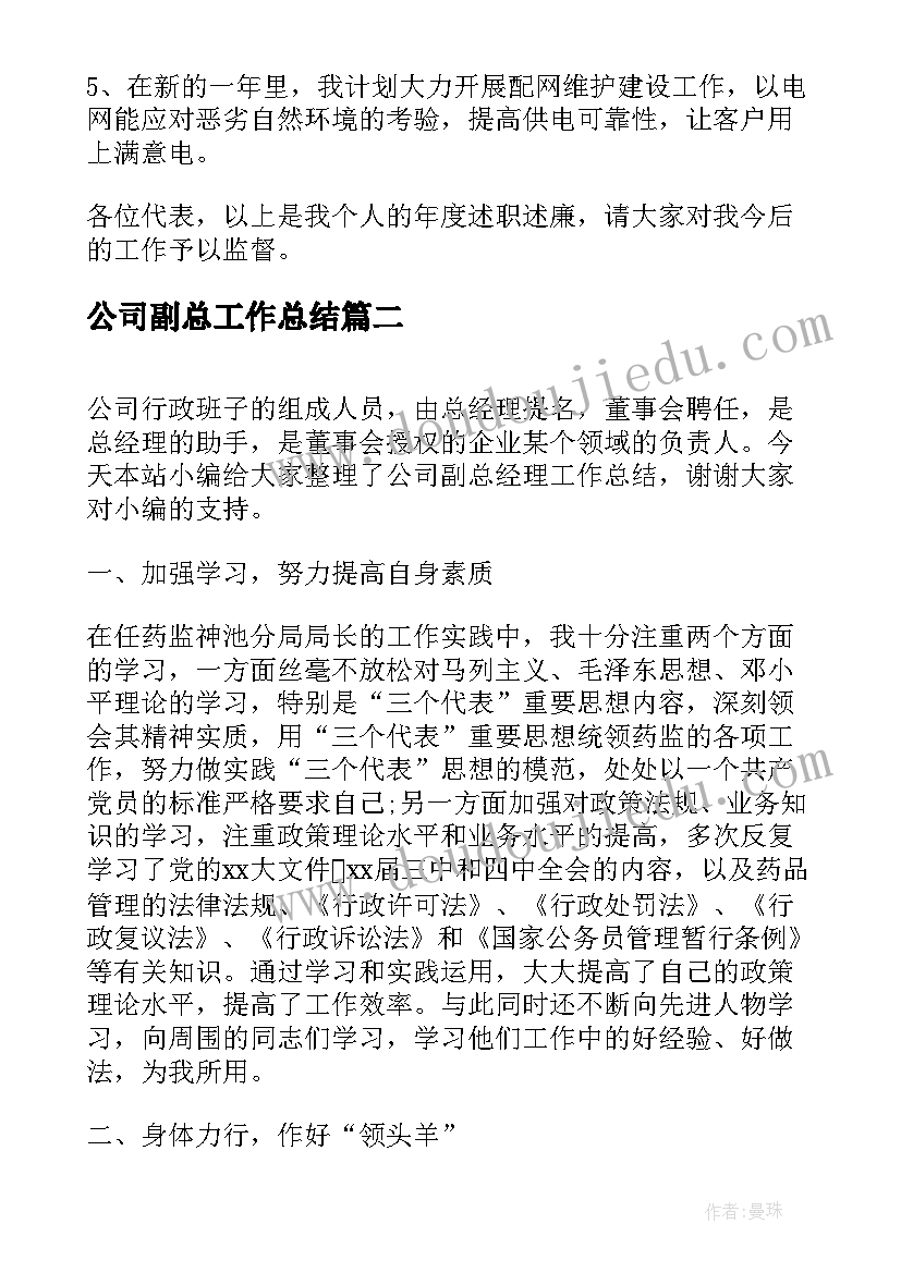 2023年公司副总工作总结 公司副总年终工作总结(精选8篇)