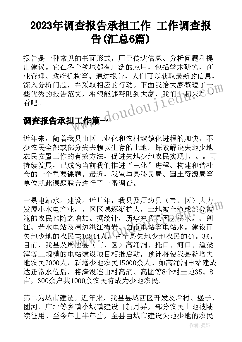 2023年调查报告承担工作 工作调查报告(汇总6篇)