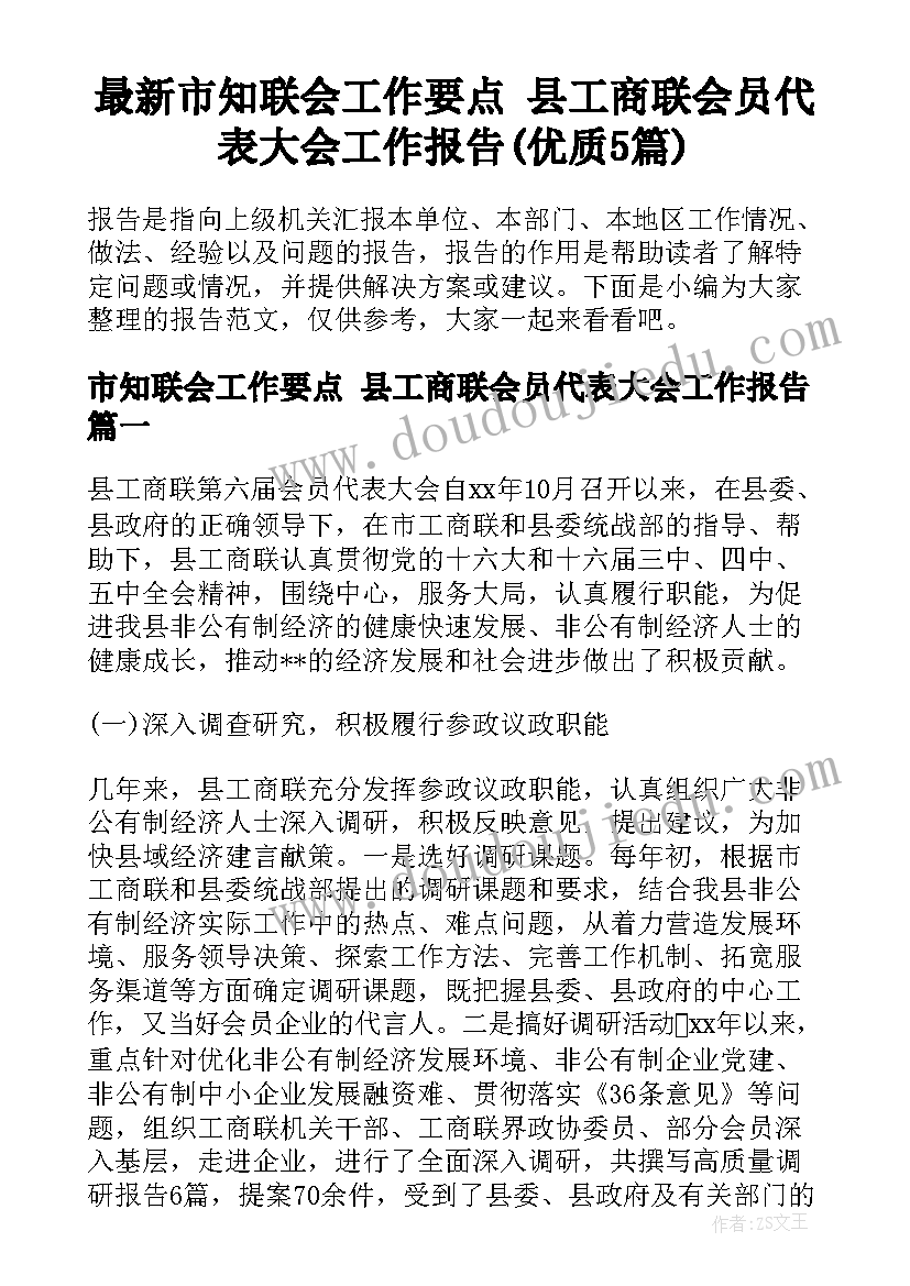 最新市知联会工作要点 县工商联会员代表大会工作报告(优质5篇)