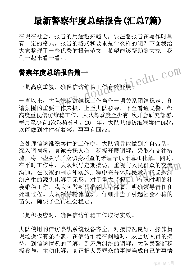 最新警察年度总结报告(汇总7篇)