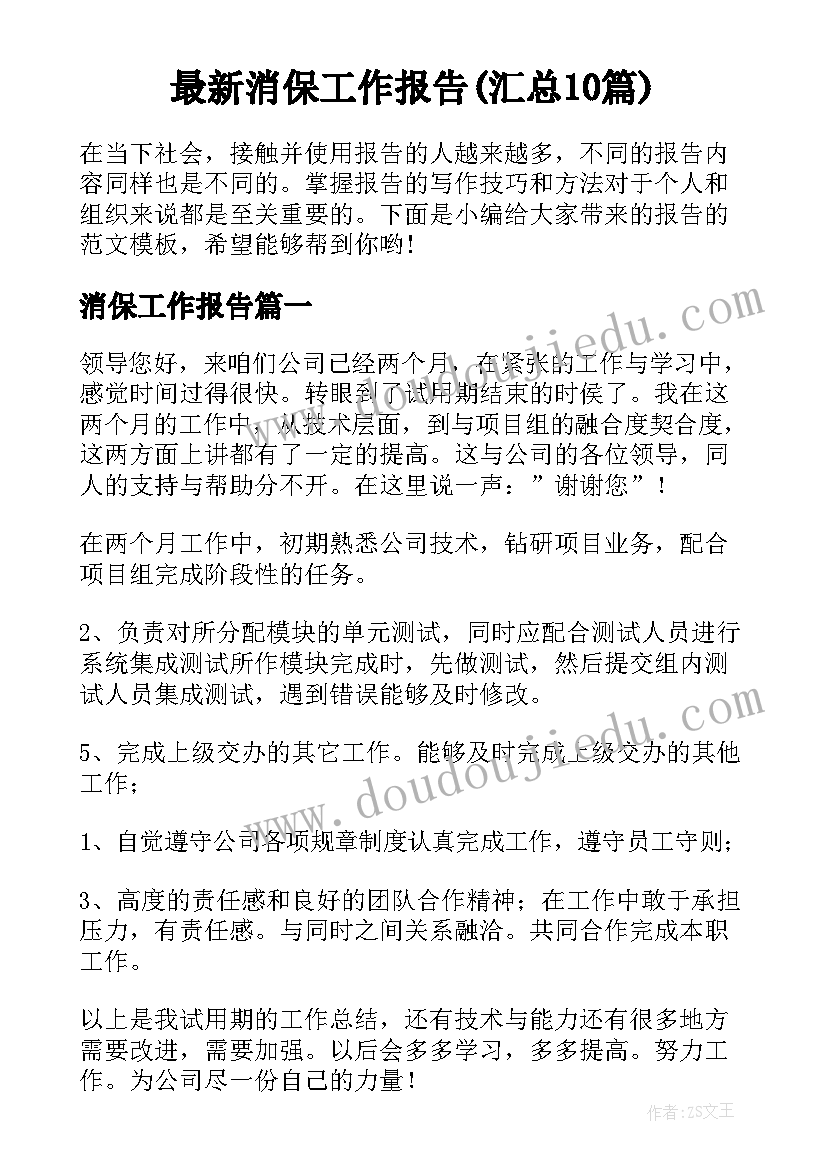 最新消保工作报告(汇总10篇)