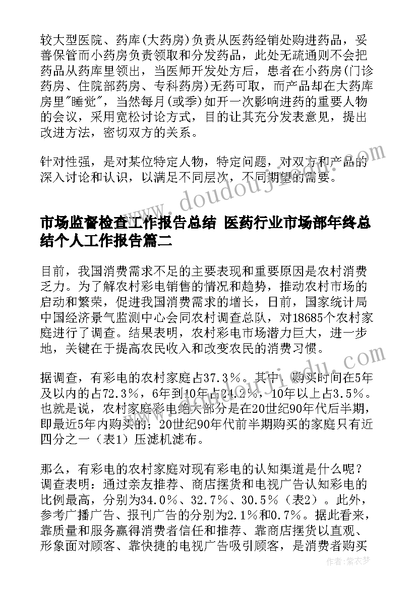 市场监督检查工作报告总结 医药行业市场部年终总结个人工作报告(通用5篇)