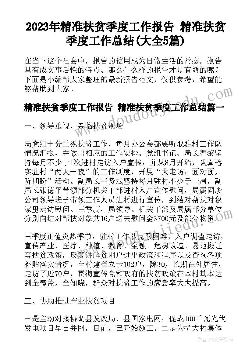 2023年精准扶贫季度工作报告 精准扶贫季度工作总结(大全5篇)