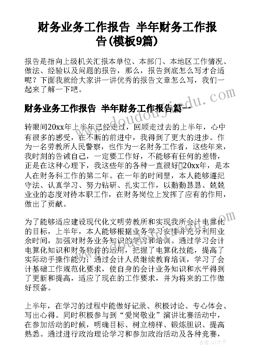 财务业务工作报告 半年财务工作报告(模板9篇)