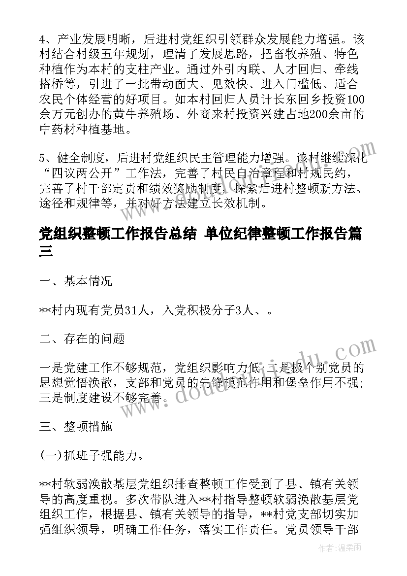 2023年党组织整顿工作报告总结 单位纪律整顿工作报告(优质7篇)