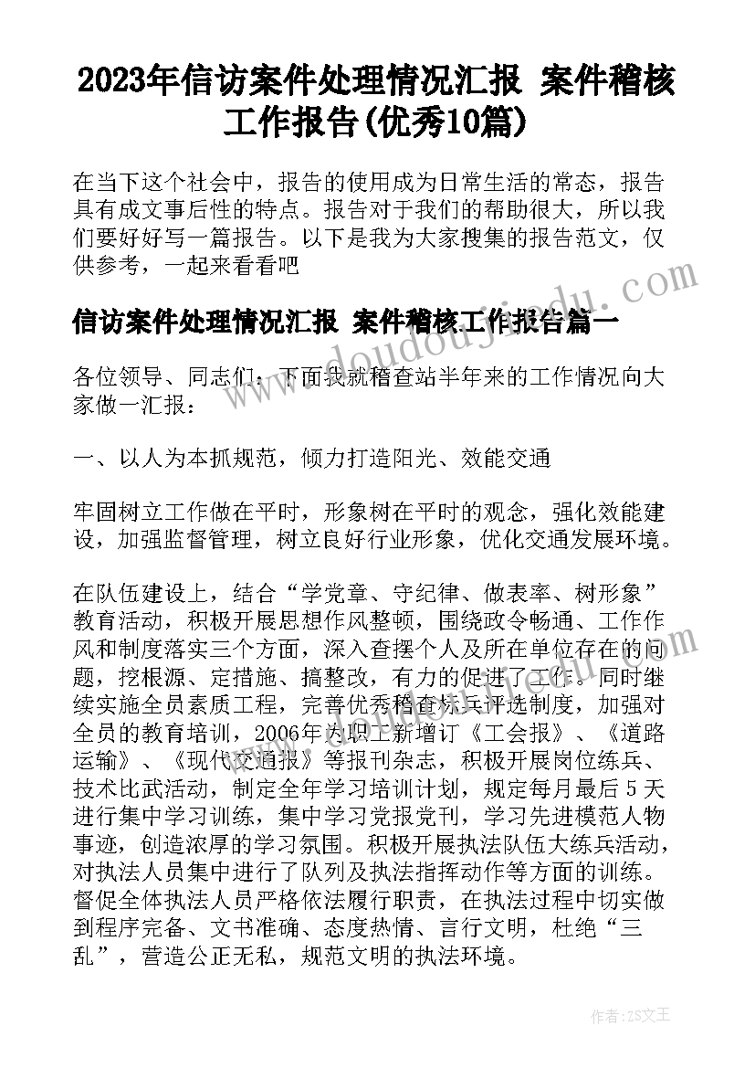 2023年信访案件处理情况汇报 案件稽核工作报告(优秀10篇)