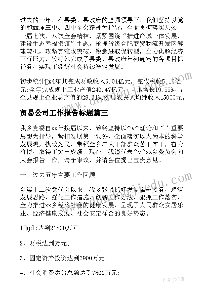 最新贸易公司工作报告标题 党代会纪委工作报告标题(通用6篇)