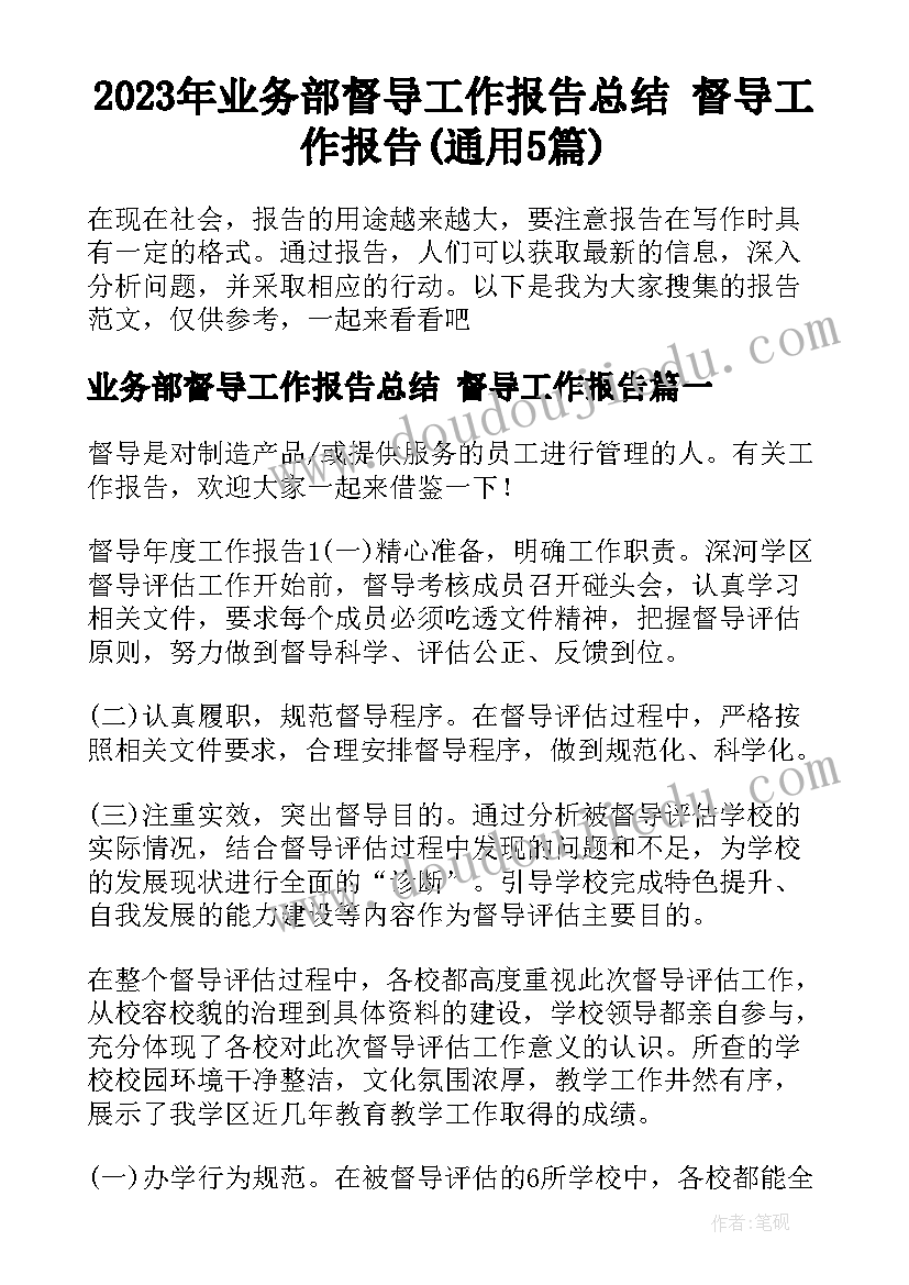 2023年业务部督导工作报告总结 督导工作报告(通用5篇)