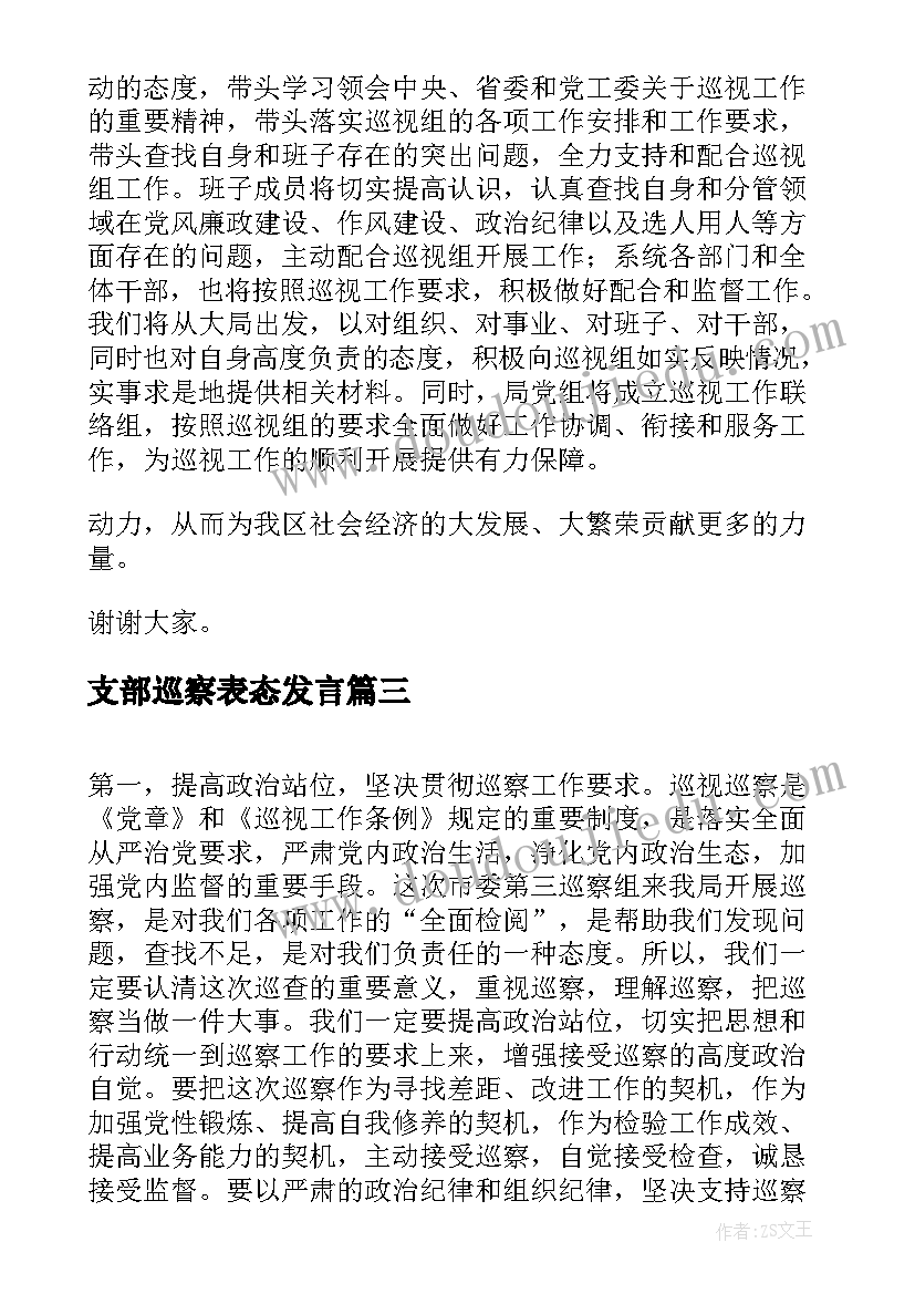 2023年支部巡察表态发言 巡察组动员会表态发言(实用9篇)