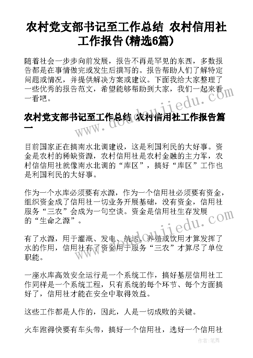 农村党支部书记至工作总结 农村信用社工作报告(精选6篇)