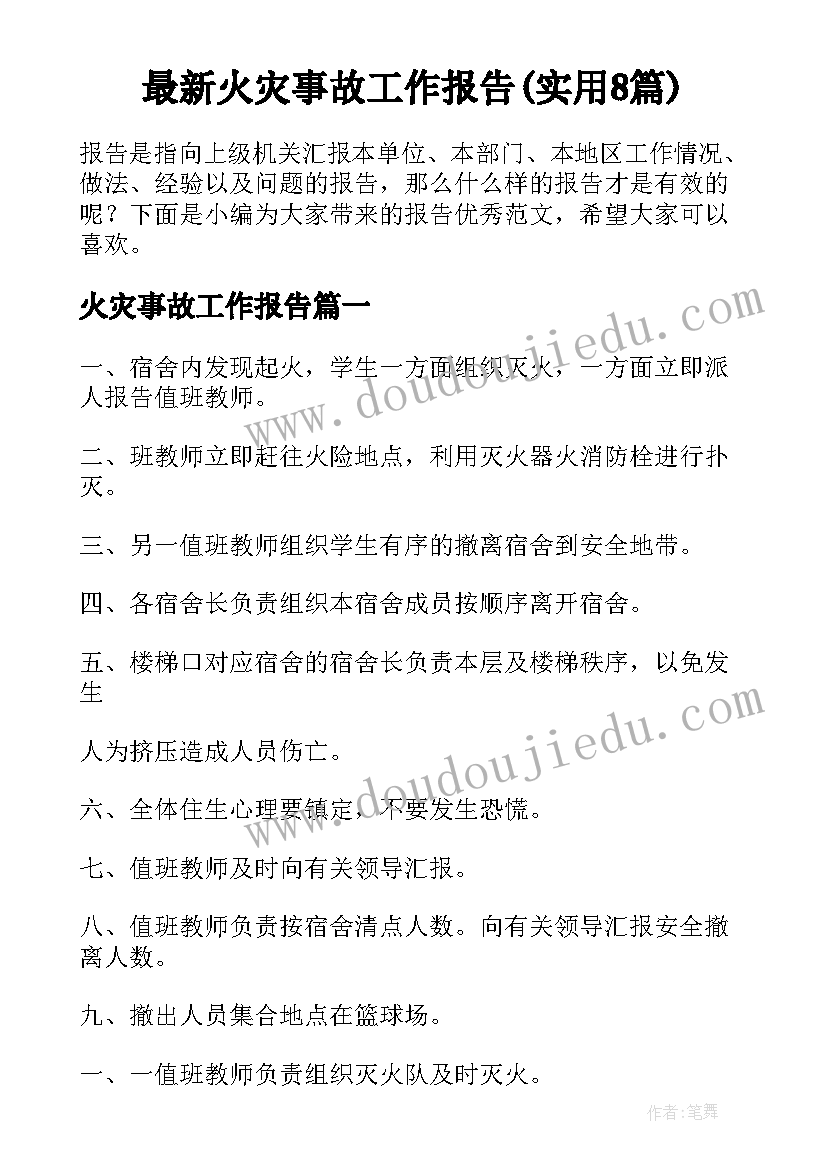 最新火灾事故工作报告(实用8篇)