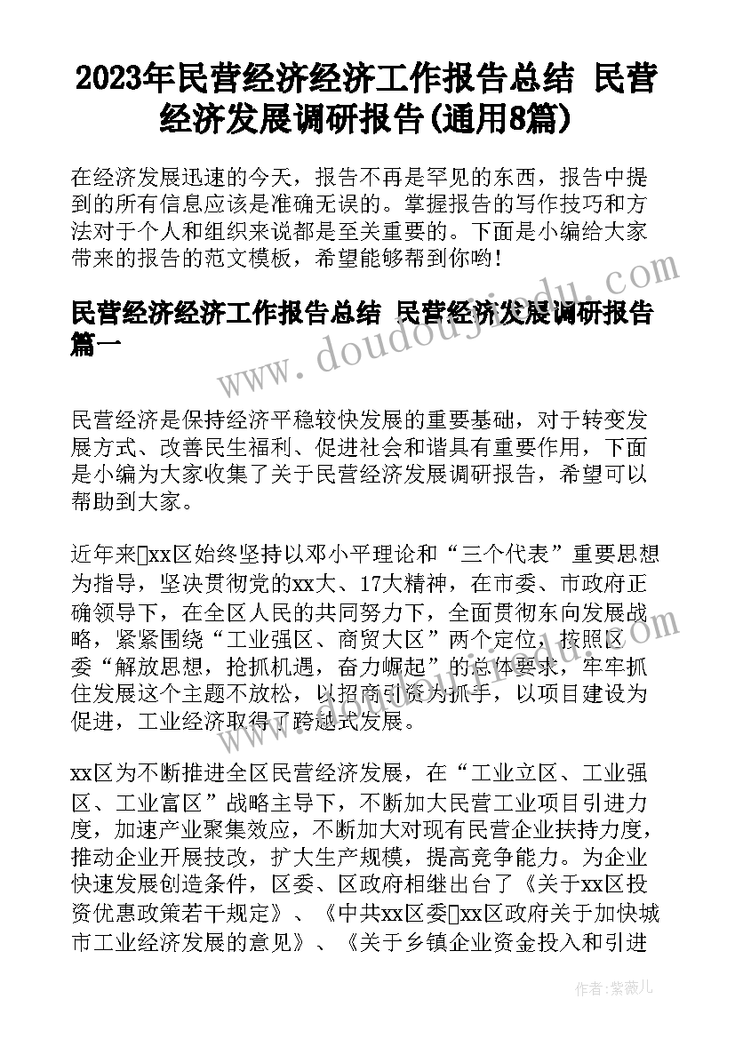 2023年民营经济经济工作报告总结 民营经济发展调研报告(通用8篇)