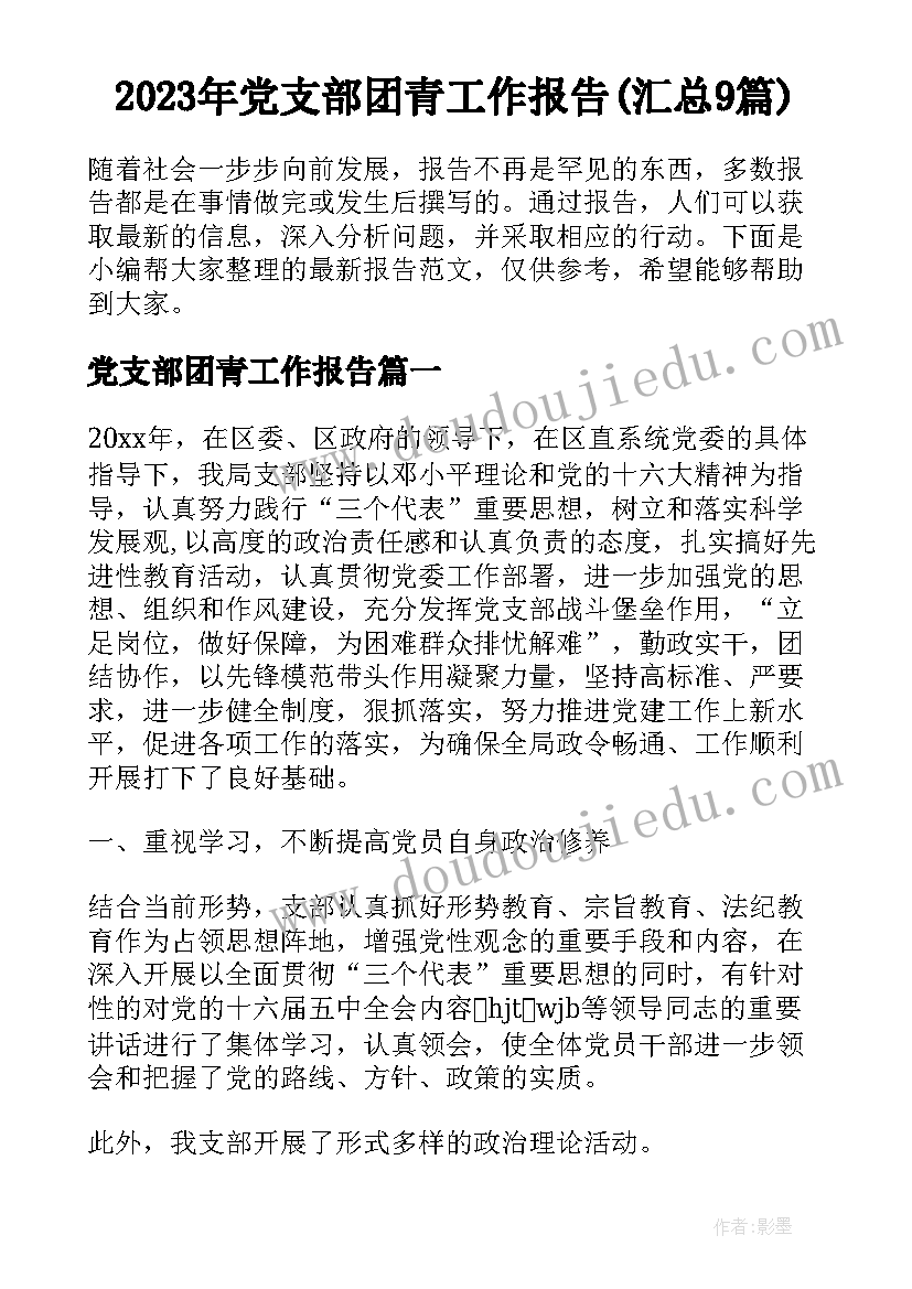 2023年党支部团青工作报告(汇总9篇)