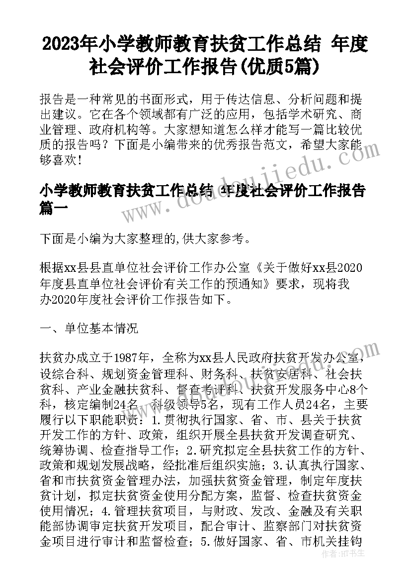 2023年小学教师教育扶贫工作总结 年度社会评价工作报告(优质5篇)