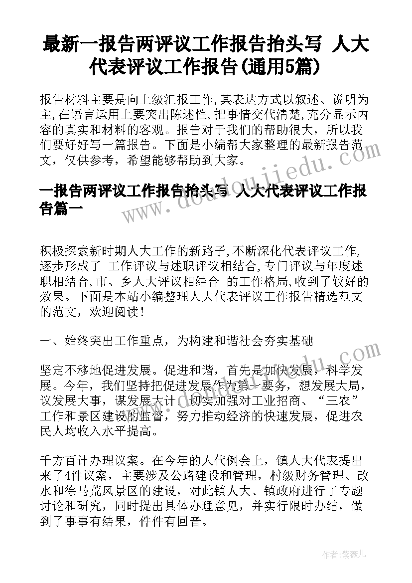 最新一报告两评议工作报告抬头写 人大代表评议工作报告(通用5篇)