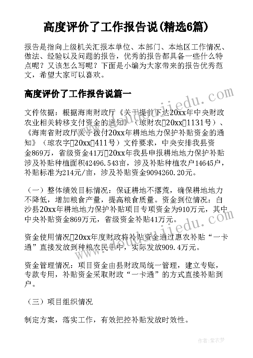 高度评价了工作报告说(精选6篇)