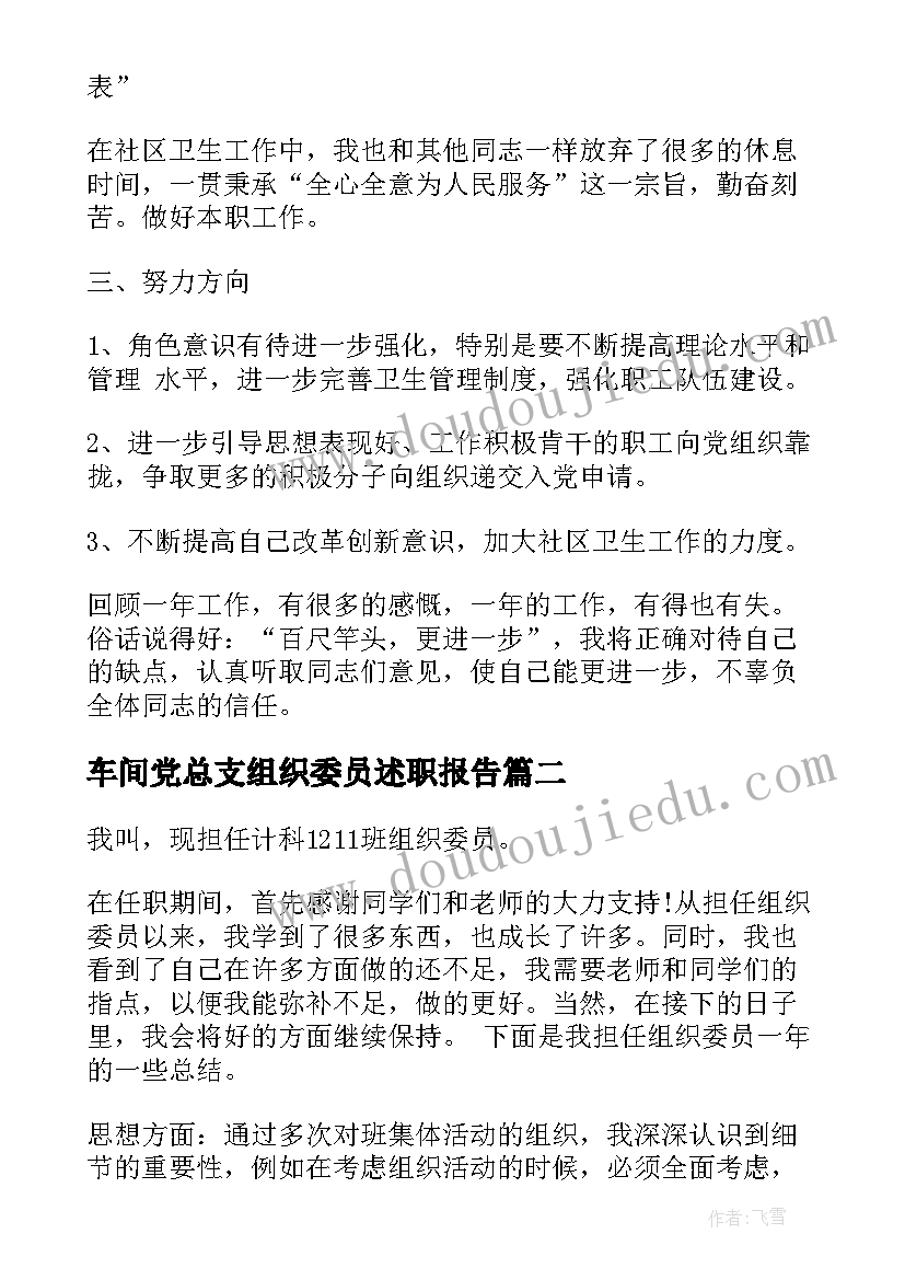 车间党总支组织委员述职报告(精选6篇)