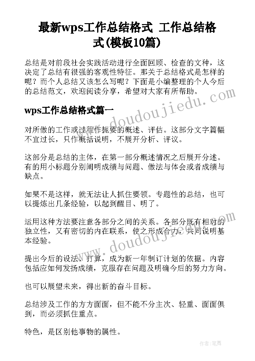 最新wps工作总结格式 工作总结格式(模板10篇)