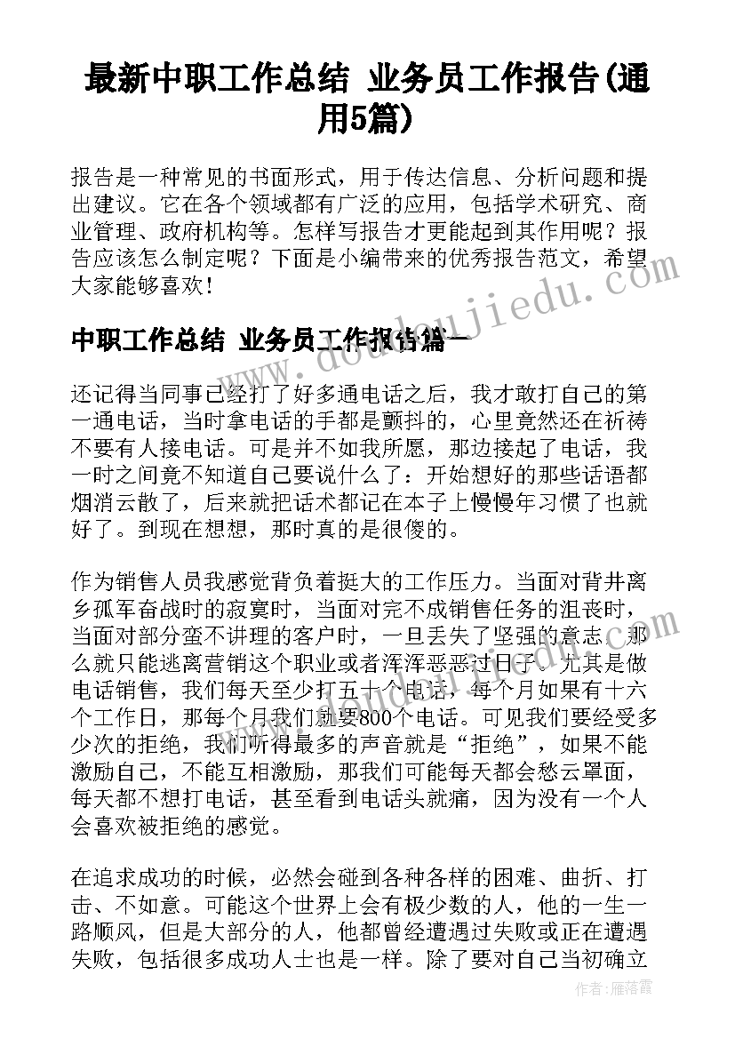 最新中职工作总结 业务员工作报告(通用5篇)