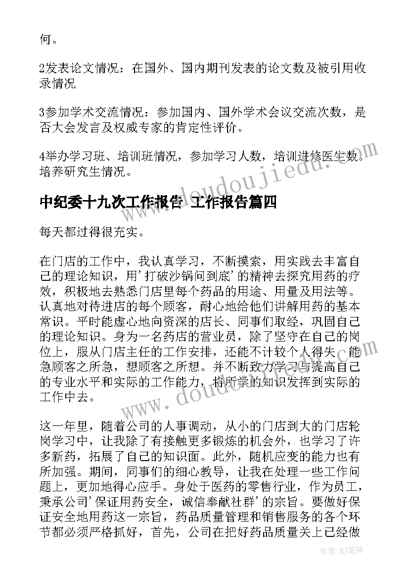 中纪委十九次工作报告 工作报告(优质5篇)