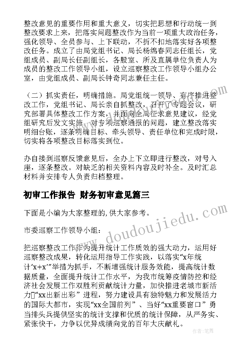 2023年初审工作报告 财务初审意见(精选5篇)