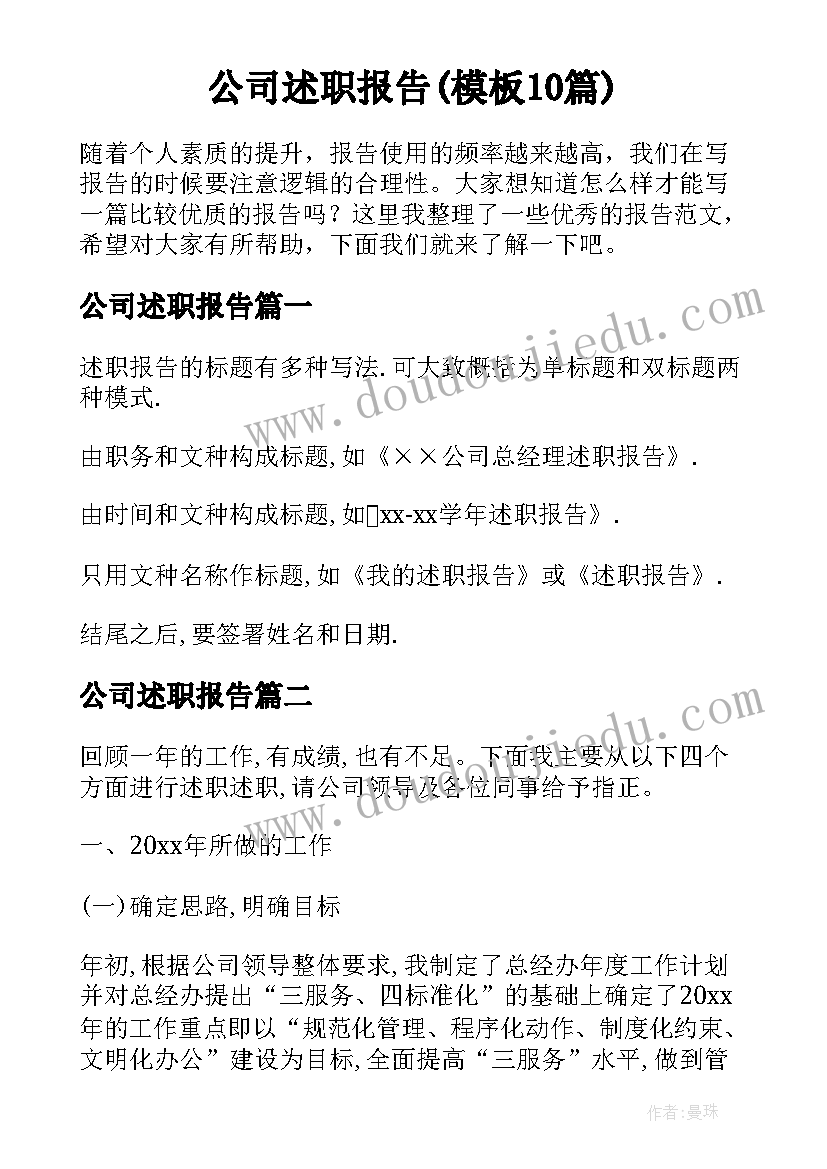 公司述职报告(模板10篇)