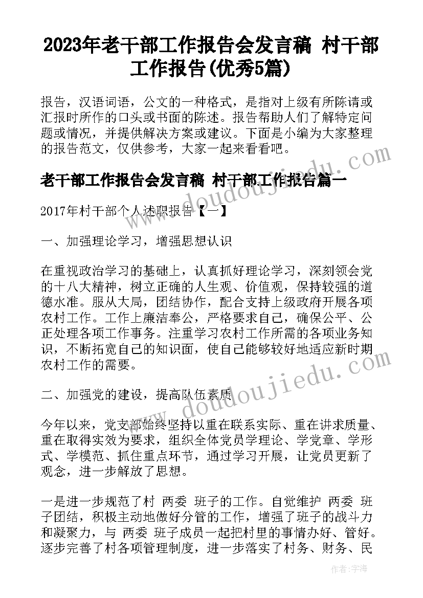 2023年老干部工作报告会发言稿 村干部工作报告(优秀5篇)