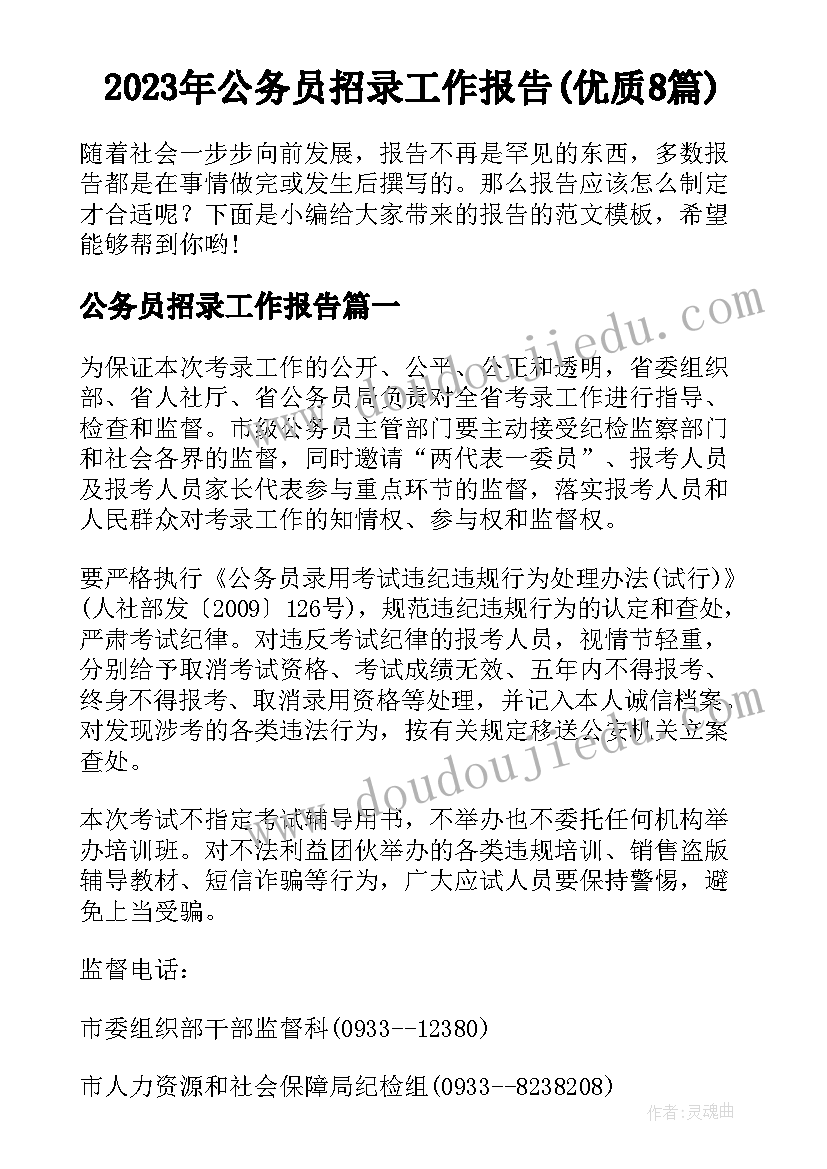 2023年公务员招录工作报告(优质8篇)