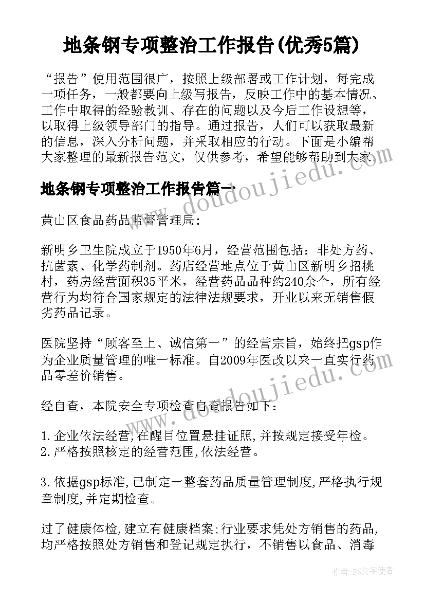 地条钢专项整治工作报告(优秀5篇)